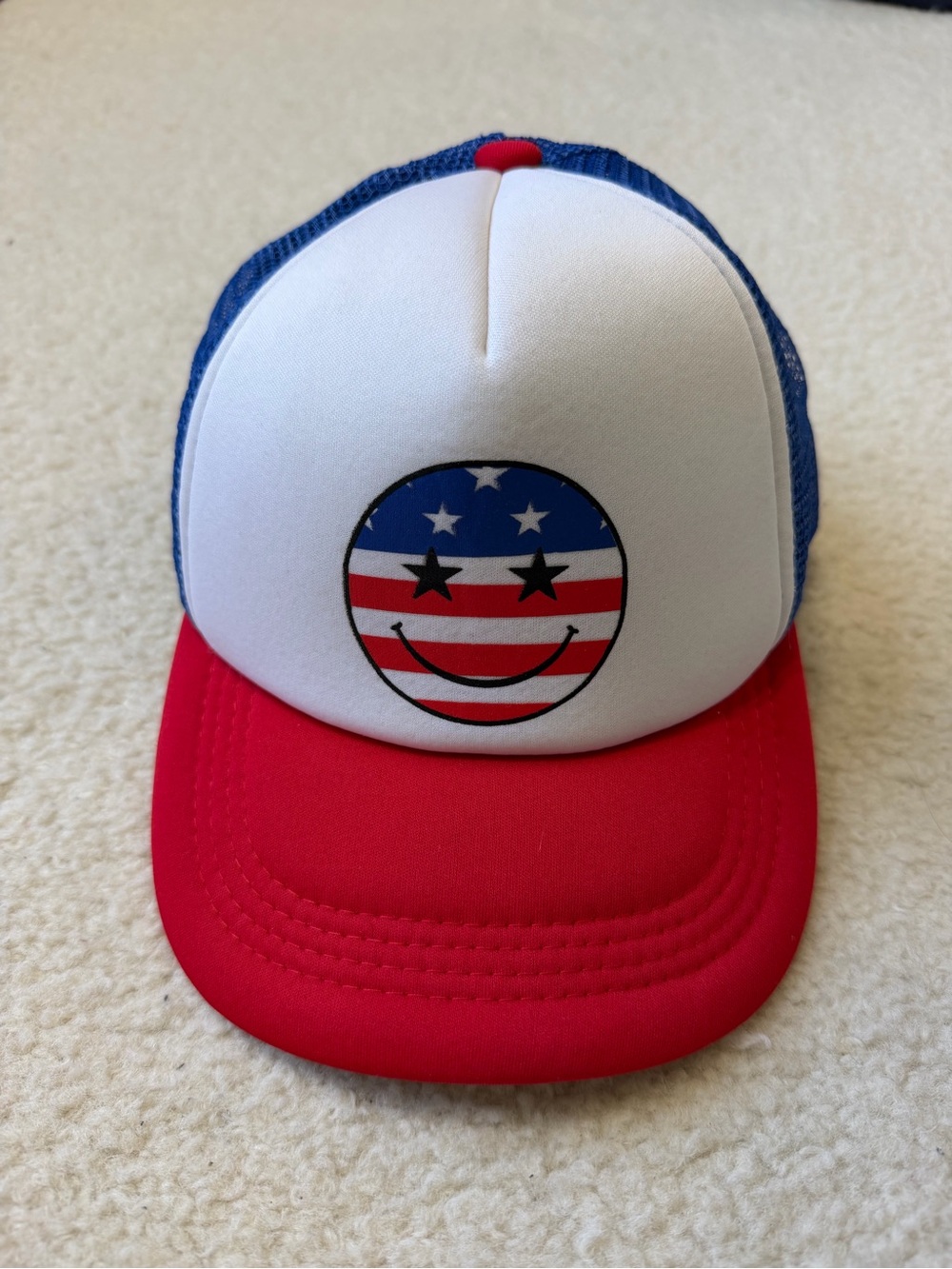 American Flag Smiley Trucker Hat - Red White Blue NEW 4th July